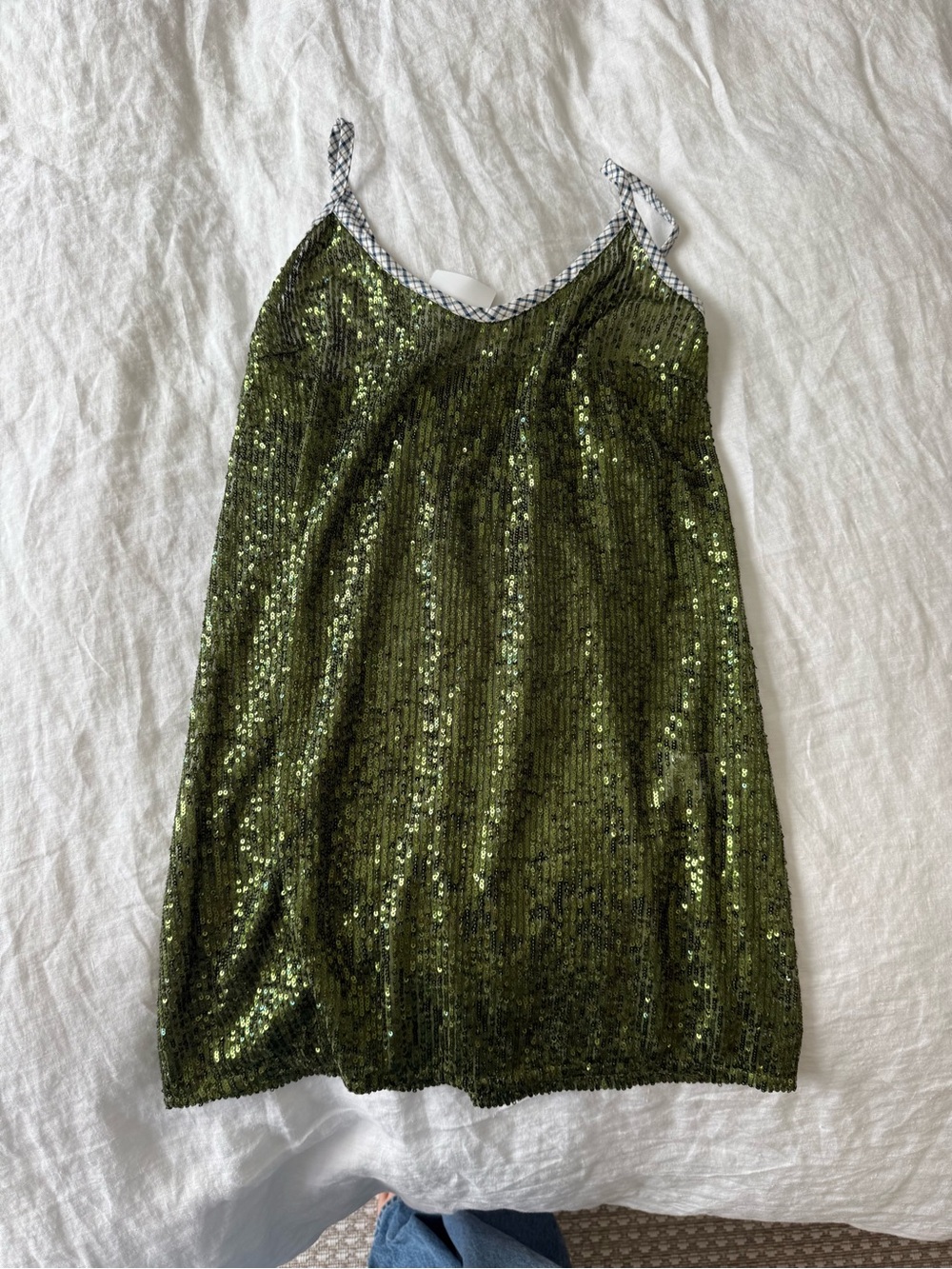 H-andover Rober’s Dress Sequined Olive Green Slip Dress